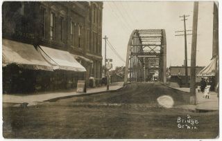 C 1910 Photo Wisconsin Rapids Wi Wood County Bridge Vine St Signs,  Stores Rppc