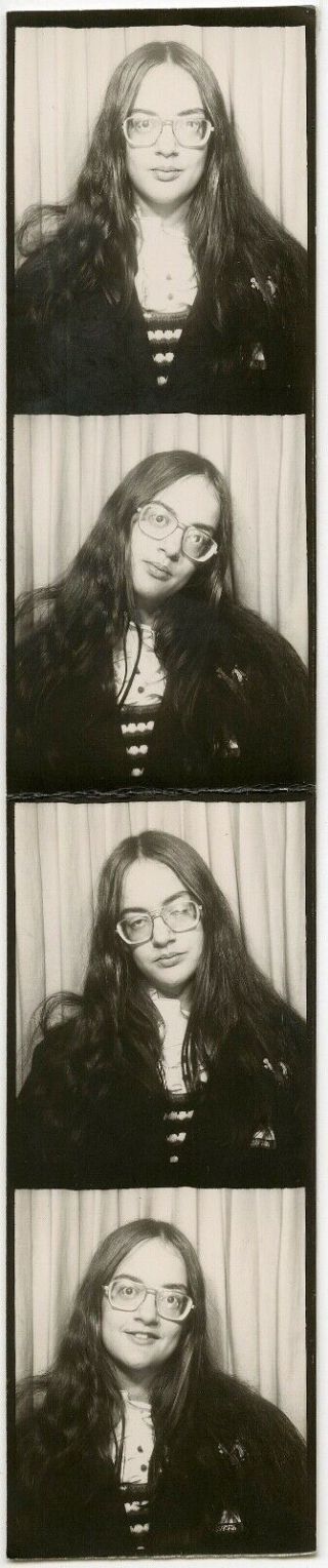 4 Vintage Photobooth Photos Strip Long Hair Teen Girl Glasses 1970s Fashion