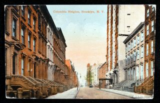 1913 Columbia Heights,  Brooklyn Ny Street View Brownstones Db Pc Postcard Nyc