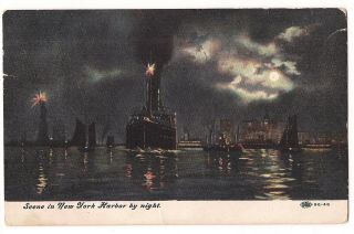 Scene In York Harbor At Night City Postcard Ny Ipcn Co.  Db 1910