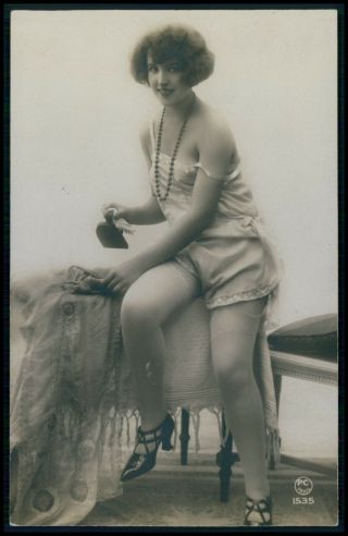 French Risque Sexy Woman Ironing Old 1920s Photo Postcard