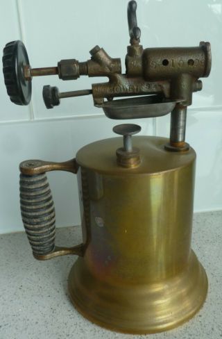 Vintage Blowtorch: Model S 45: Brass With Wood Handle: Fully Operational