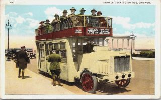 Double Deck Motor Bus Chicago Illinois Il Devon Ave C1920 Vintage Postcard E16