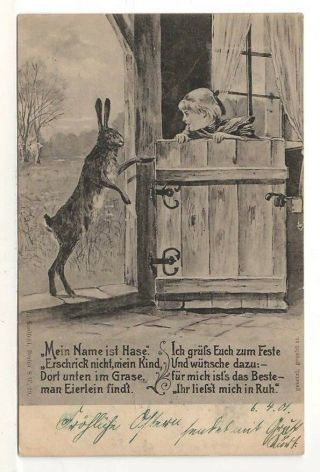 1901 Udb German Postcard: Rabbit Talking To Boy About Easter Egg Hunt - Rare