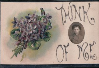 Vintage Postcard - B227 " Think Of Me " Inset Photo Embossed Ohio Jwn Co.