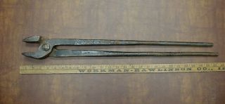 Antique Hand Forged 25 - 7/8 Blacksmith Tongs,  Awesome Patina,  Anvil,  Fabricate,  Forge