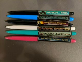 6 Vintage Floaty Pens Salem Witch,  Kodiak,  Winchester House,  Kings Canyon