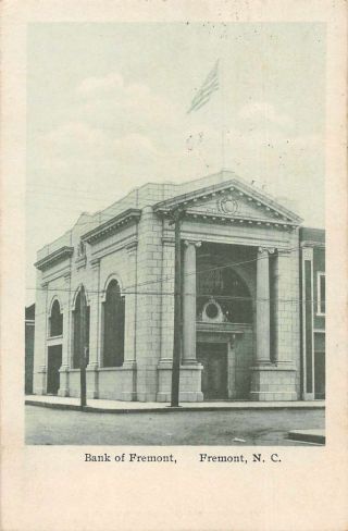 Fremont North Carolina Bank Of Fremont Exterior Vintage Postcard Je359777