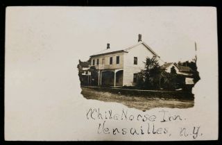 1907 Versailles Ny White Horse Inn Real Photo Rppc View Vintage Postcard