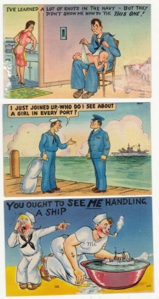 U.  S.  Navy 5 Comic Wwii Postcards 1944