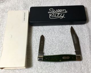 Queen City Q9588 Hunter Green Jigged Bone Knife Very Rare Limited 1 Of 200