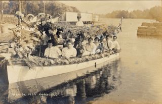 Lake Bomoseen,  Vt Rppc Boat Full Of People In The 1908 Regatta