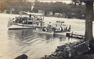 Lake Bomoseen,  Vt Rppc Steamer Arthur B.  Cook And Smaller Boat In 1906 Regatta