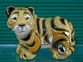 Rinconada De Rosa Large Gold Bengal Tiger F 125 Ceramic Figurine Uruguay Retired