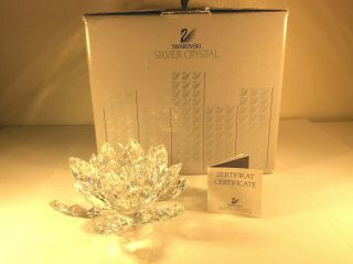 Swarovski Silver Crystal Lotus Flower / Lily Pad Candle Holder W/box