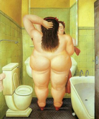 Rare Fernando Botero Naked Lady In The Bathroom 1989 Art Pc