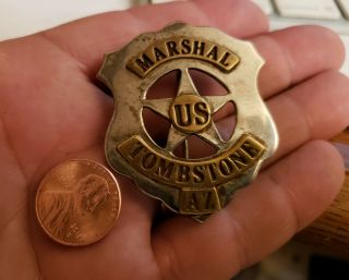 Antique Obsolete U.  S.  Marshal Tombstone Az Sterling Silver Badge Old West Star