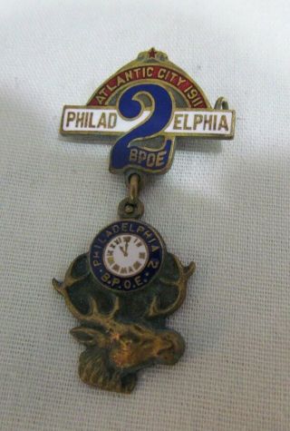 Order Of Elks Bpoe 2 Philadelphia 1911 Atlantic City Convention Badge Medal