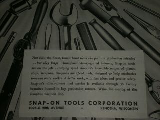 1944 SNAP ON TOOLS HELPING BUILD PLANES WWII vintage Trade print ad 2