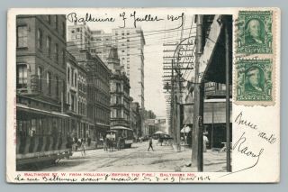 Baltimore Street “before Fire” Rare Antique Postcard—posted To France 1907