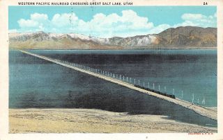 C20 - 3650,  Western Pacific Railroad Crossing Great Salt Lake,  Ut. ,