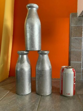 3 Vintage Aluminum Metal Milk Bottle Carnival Knock Down Game Bottles Taiwan
