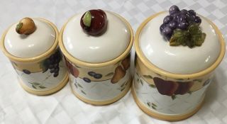 Home Interiors Sonoma Villa Earthenware Fruit Complete Set Of 3 Canisters Rare