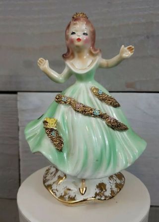 Rare Josef Originals Gigi Series Girl Figurine On Pedestal Rare Green Dress