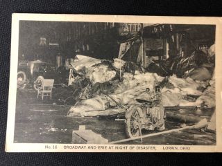 Period Real Photo Post Card Early Harley Davidson Motorcycle @ Disaster In Ohio