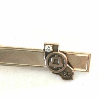 Vintage Tie Clip Bell Telephone Mens 35 Year Clip Pin 10k Gold Plated Diamond