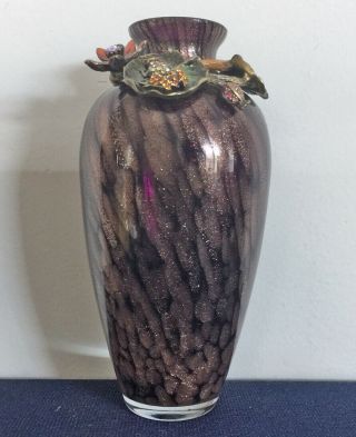 Jay Strongwater Handblown Glass Mini Vase Swarovski Frog & Lillipad