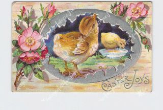 Ppc Postcard Easter Joys Chicks Bowl Shell Wild Roses Embossed