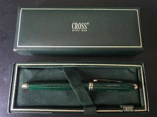 Cross Townsend Marble Green Lacquer & Gold Rollerball Pen With Logo