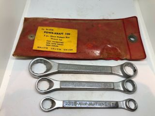 Nos Vintage Powr - Kraft (3) Standard Wrench Set 1/2 " 9/16 " 3/8 " 7/16 " 5/8 " 3/4 "