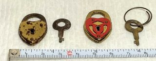 2 Vintage Brass Heart Shaped 1 " Locks Made Usa