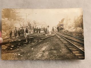 Antique Real Photo Postcard Railroad Construction Repair Workers Laying Track