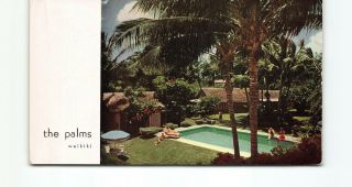 Old Waikiki Advertising Postcard The Palms Hotel With Rates - Hawaii