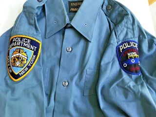Retired Vintage Parks Coats Nypd Police Shirt With Squad Patch 15 X 33