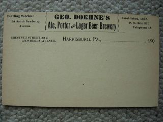 Harrisburg Pa - George Doehne Brewery - Lager Beer - Ale Porter - Bottler - Alcohol