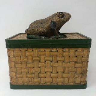 Shanghai Chinese FROG Lacquer Woven Wicker Box with Lid Rattan 3D Decorative 3