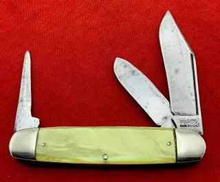 Vintage Wards Made In U.  S.  A.  Equal End Cattle Knife C.  1935 - 1950 Yellow/green Cel