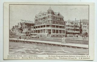 Nj Postcard Ocean Grove Majestic Hotel & Cafeteria Boardwalk Monmouth Jersey