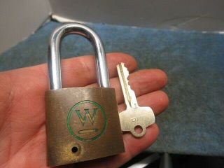 Old Brass Best Logo Padlock Lock Marked " W " With A Key.  N/r