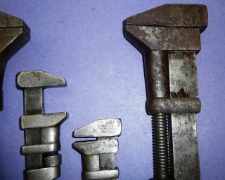 four Antique Iron & wood Handled Adjustable Square - Nut Wrench ' s 3