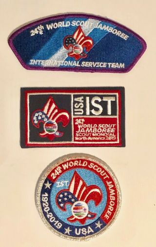 Boy Scout 24th World Jamboree Usa Contingent Ist Jsp,  Unit Strip & Round Patch