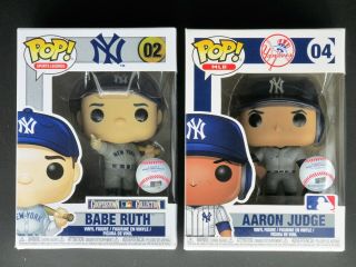 (2) Funko Pop Baseball Babe Ruth & Aaron Judge W/box Protectors - Yankees