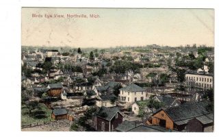 Mi - Northville Michigan 1912 Postcard Birds Eye View Lumber Co Houses