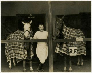 Vintage 1920s/30s Russell Ball Photograph Jockey With Horses At Stables