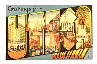 Postcard Ny Utica York Large Letter Linen Posted 1940 Vintage A1