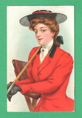 1910 Portrait Art Postcard Lady Riding Clothes & Crop